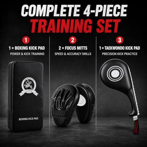 3-in-1 Boxing Training Set, Punching Mitts, Kick Pad and Target Paddle - style: 3 in 1 Boxing Training Equipment（Black）