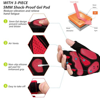 MOREOK Cycling Gloves Bike Bicycle Gloves, Half Finger 5MM Gel Anti-Slip - color: Red, size: Large