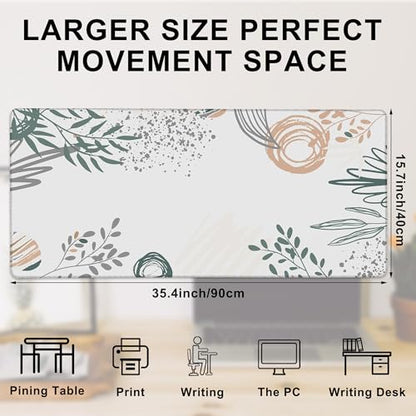 Desk Mat, Abstract Boho Leaves Large Extended Gaming Mouse Pad,Waterproof Non-Slip Rubber Base and Stitched Edges Desk Pad for Work Game Office Home 35.4x15.7in - color: Colour1