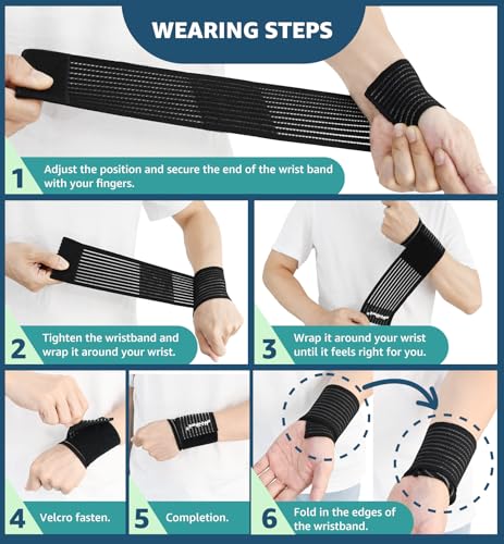 2-Pack High-Elastic Wrist Support Straps Wrist Compression Bandage - Wrist Wraps Wristbands for Carpal Tunnel Arthritis Tendonitis Weightlifting Tennis Basketball - Breathable Soft (Black) - color: Black