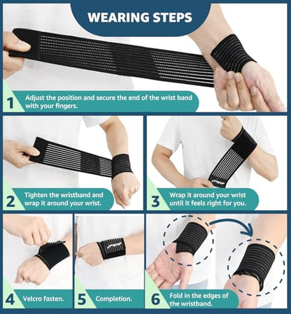 2-Pack High-Elastic Wrist Support Straps Wrist Compression Bandage - Wrist Wraps Wristbands for Carpal Tunnel Arthritis Tendonitis Weightlifting Tennis Basketball - Breathable Soft (Black) - color: Black