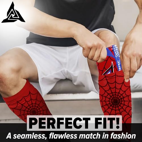 Kids Soccer Shin Guards with Shin Gaurd Sleeves 3-10+ Yrs - color: Spider, size: Small [6 - 8 Yrs]