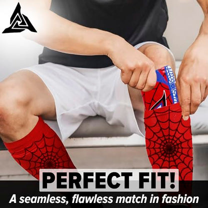 Kids Soccer Shin Guards with Shin Gaurd Sleeves 3-10+ Yrs - color: Spider, size: Small [6 - 8 Yrs]