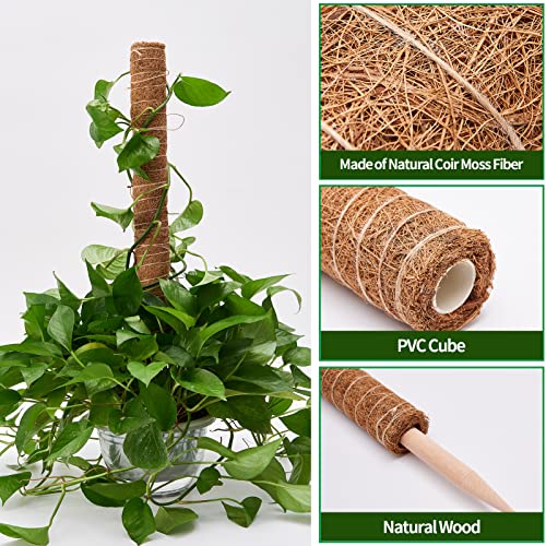 6 Pcs Moss Pole Extending to 68 Inches for Plants Monstera, Plant Support Stakes for Indoor Climbing Plants Grow Upwards, with 65ft Twist Ties, 13ft Jute Rope, 6.5ft Hook-and-Loop Strip - size: 6 Packs