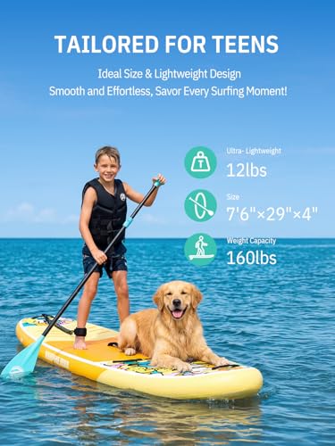 Niphean 10' Inflatable Paddle Board, Ultra-Light SUP for Beginners - color: Yellow