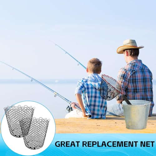 2 Pcs Replacement Rubber Fishing Net Diameter Fishing Landing Net Black Fish Netting Without Handle Replacement Fishing Net Foldable Mesh Net for Freshwater Saltwater (21.5 x 19.7 Inch)