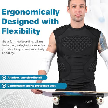 Men's Football Rib Protector Vest Heart Sternum Chest Shoulder Guard Padded Shirt for Aldult Rugby Softball - size: Medium