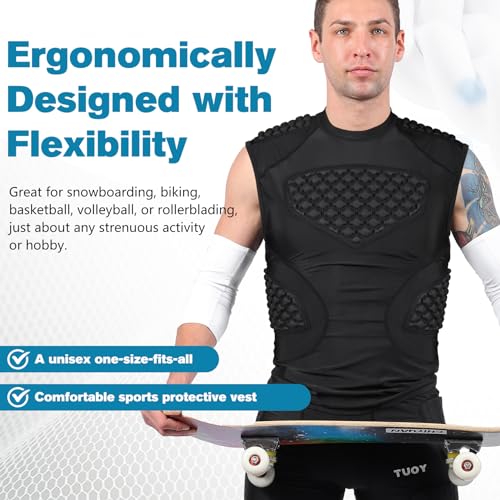 Men's Football Rib Protector Vest Heart Sternum Chest Shoulder Guard Padded Shirt for Aldult Rugby Softball - size: X-Large