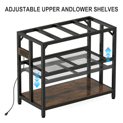 40 Gallon Fish Tank Stand with Power Outlets and Adjustable Shelf, 660LBS Capacity Metal Aquarium Stand for Turtle Tank, Reptile Terrarium and Breeder Tank, Suitable for Home Office, Rustic Brown - color: Rustic Brown