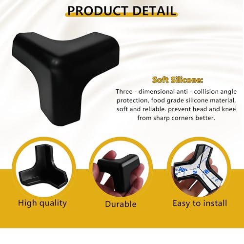 4pcs Silicone Corner Protectors, Baby & Pet Safe Edge Guards for Furniture/Range Hood/Table, Food-Grade Soft Anti-Collision Bumpers, Easy Install & Clean, Black