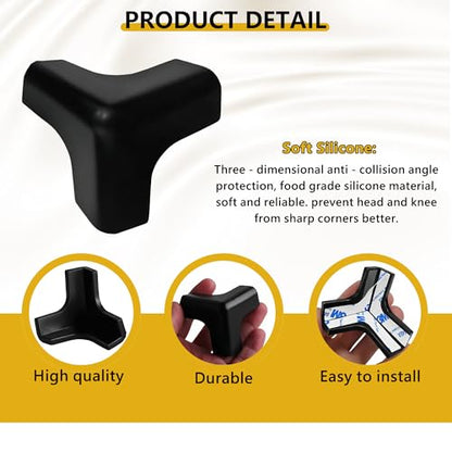 4pcs Silicone Corner Protectors, Baby & Pet Safe Edge Guards for Furniture/Range Hood/Table, Food-Grade Soft Anti-Collision Bumpers, Easy Install & Clean, Black