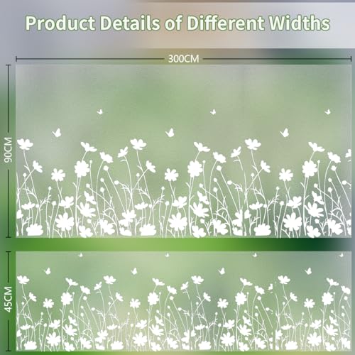 Bloss Window Privacy Film Pure White Flowers Pattern Glass Window Film,Sun Blocking Window Film,Day and Night Privacy Heat Blocking Non-Adhesive Window Tint for Home Office 35.4 x 118inches - color: Flower, size: 35.4" x 118"