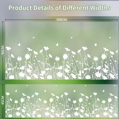 Bloss Window Privacy Film Pure White Flowers Pattern Glass Window Film,Sun Blocking Window Film,Day and Night Privacy Heat Blocking Non-Adhesive Window Tint for Home Office 35.4 x 118inches - color: Flower, size: 35.4" x 118"