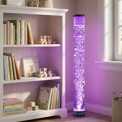 3.6FT Sensory Bubble Lamp, 9 Floating Fish, 16 Color LED | Remote control, 120mm extra-wide tube, 3-speed bubbles; for bedroom, living room, office and sensory room