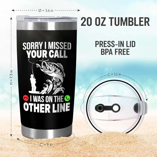 Fathers Day Fishing Gifts - Sorry I Missed Your Call I Was On The Other Line Fish Tumbler - Fish Cup for Men, Dad, Father - Christmas Birthday Fisherman Gifts - Fisherman Retirement Gift