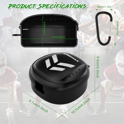 ARGOMAX Ventilated Mouth Guard Case with Clip for Lip Guards, Black White | Fits lip-protection mouthguards; ventilated case with drainage holes, carabiner clip, and 8.5 x 8.5 x 4.5 cm interior - color: Black+white