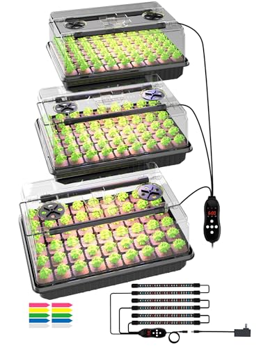 Seed Starter Tray with Full Spectrum Grow Light,54-Cell*3 Pack Seed Starter Kit with Humidity Dome,6-Setting Auto Timer,Adjustable Brightness for Indoor Plant (3-Pack) - style: 3-Pack