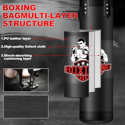 Punching Bag for Adults, 4FT PU Heavy Boxing Bags with Chain Ceiling Hook - style: Fighter