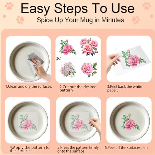 4 PCS Rose Flower UV DTF Cup Wraps, Waterproof Transfer Stickers for Tumblers and Mugs, Durable Rub-on Decals for Smooth and Flat Surfaces - style: rose flower