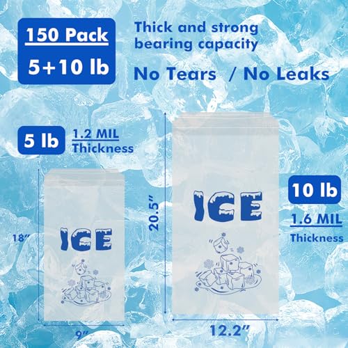 150 Pack Ice Bags with Drawstring Ice Bags for Ice Machine Thick Plastic Bags for Ice Reusable Ice Storage Bags Portable Heavy-Duty Ice Cub Bags for Freezer, 5+10LB - style: 5 lb + 10 lb
