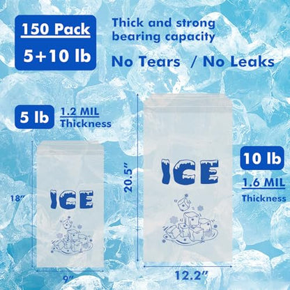 150 Pack Ice Bags with Drawstring Ice Bags for Ice Machine Thick Plastic Bags for Ice Reusable Ice Storage Bags Portable Heavy-Duty Ice Cub Bags for Freezer, 5+10LB - style: 5 lb + 10 lb