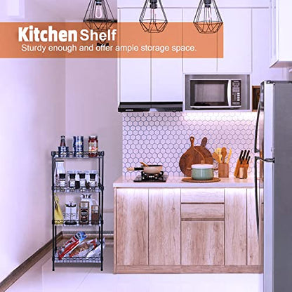 Storage Shelves, 4-Tier Wire Shelving Unit with Baskets Storage Rack Corner Shelf Shelving Adjustable Storage Shelf, 11.8" D x 15.7" W x 47" H, Black - size: 4-Black Net basket rack