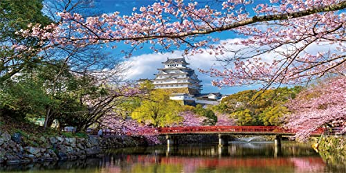AWERT 30x12 inches Spring Nature Aquarium Background Spring Pink Flowers Cherry Japanese Temple Fish Tank Background Vinyl Background - size: 30x12in/75x30cm