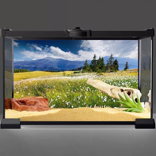 AWERT 72x16 inches Reptile Habitat Background Blue Sky White Clouds Mountains Forests Grasslands White Floral Nature Art Terrarium Background