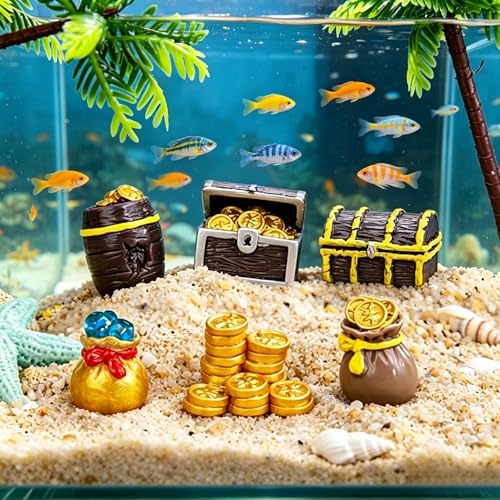 6 Pcs Pirate Treasure Mini Figurines, Resin Ornaments for Fish Tank, Terrarium, Fairy Garden, Party Decor, DIY Crafts