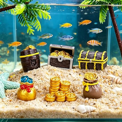 6 Pcs Pirate Treasure Mini Figurines, Resin Ornaments for Fish Tank, Terrarium, Fairy Garden, Party Decor, DIY Crafts