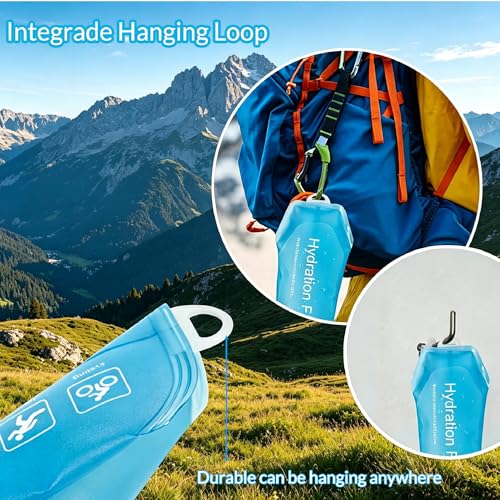 AXEN Soft Flask TPU Foldable Running Hydration Flask, Soft Collapsible Water Bottle for Hydration Pack Cycling Marathon Running Hiking - color: Blue-500ml