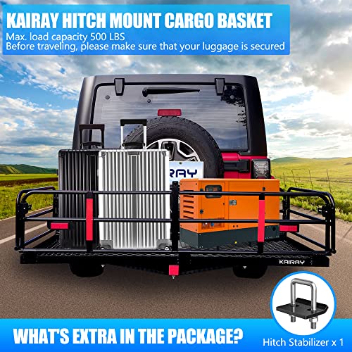 KAIRAY 500 Lbs Heavy Duty Hitch Mount Cargo Carrier 60" x 24" x 14.4" Folding Cargo Rack Rear Luggage Basket Fits 2" Receiver for Car SUV Camping Traveling - size: Hitch Cargo Basket only - 60" x 24" x 14.4"