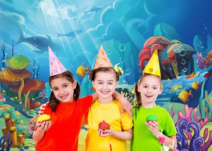 CHAIYA Under The Sea Backdrop Ocean Little Mermaid Backdrop Background for Under The Sea Theme Baby Shower Photo Booth Banner Party Cake Table Decoration 7x5ft