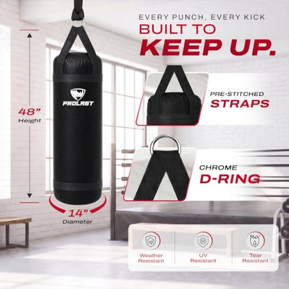 4 ft 80lb Heavy Boxing Punching Bag, Muay Thai, MMA, Strength Training Equipment, Hanging - color: Black, size: Filled with Bottom D-Ring