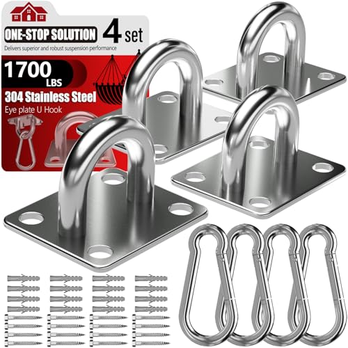 sprookber 304 Stainless Steel Pad Eye Snap Hook,M10 Ceiling Hook 1700Lb,8Pc - size: 4 Inch, style: Square