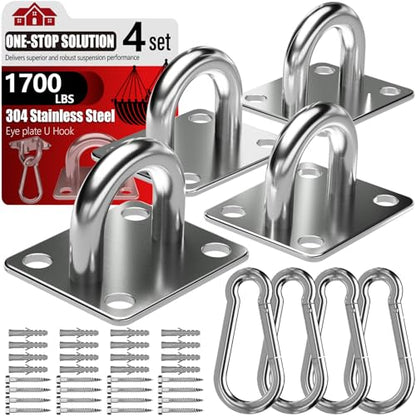 sprookber 304 Stainless Steel Pad Eye Snap Hook,M10 Ceiling Hook 1700Lb,8Pc - size: 4 Inch, style: Square