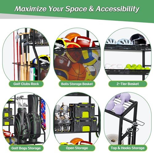 Garage Sports Equipment Organizer, Golf Bag Storage Rack - size: Extra Large