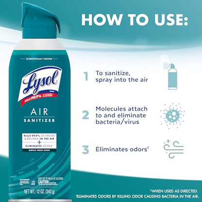 Lysol Air Sanitizer Spray with Bacterial Odor Eliminator for Home & Office, Sanitizing Air Spray, Air Freshener Alternative, Simple Fresh Scent,10 oz (Pack of 6) - size: 10 Ounce (Pack of 6)