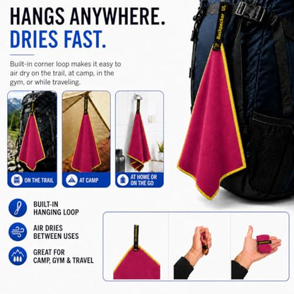 Backpacking Ultralight Quick Dry Microfiber Soft Fast Drying Hand and Face Towel Wash Cloth Camping Yoga Hiking Active Lifestyle Small (Magenta, Small) - color: Magenta, size: Small
