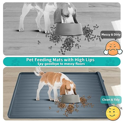 Dog Mat for Food and Water - 39.4" x 27" Large Pet Feeding Mats with Residue Collection Pocket - Waterproof Dog Cat Bowl Mat with High Edges to Prevent Water and Food Spills (Dark Grey) - color: Dark Grey