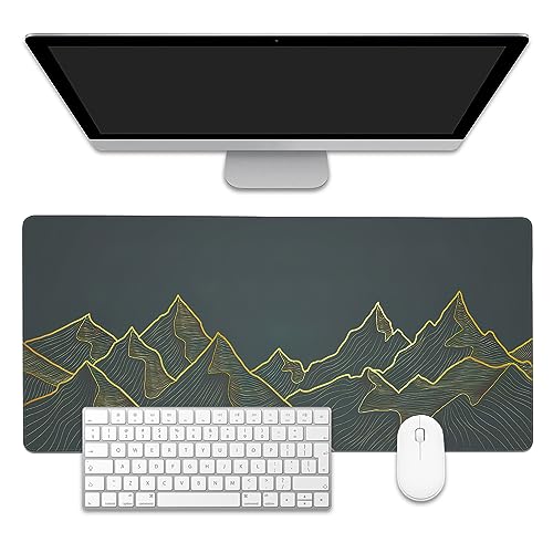 Mountain Line Art Large Gaming Mouse Pad,Waterproof Desk Mat for Desktop,Non-Slip Rubber Base Mousepad with Stitched Edges for Laptop Office and Home 35.4X15.7 Inch - color: Mountain Line Art