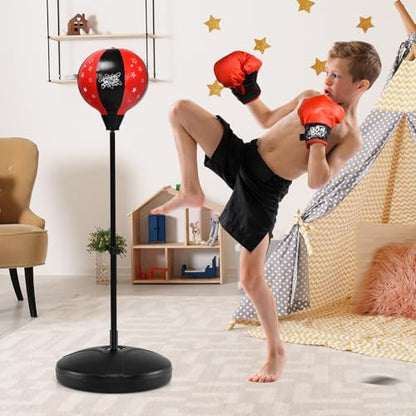 Goplus Punching Bag for Kids with Boxing Gloves for Boys Girls Teens | Height Adjustable Reflex Bag for Children Age 3 4 5 6 7 8+ Years Old, Inflatable Boxing Equipment for Christmas Birthday