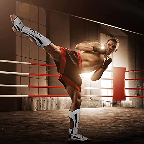 MMA Martial Arts Shin Guards,Muay Thai | Padded, Adjustable, Instep Protection, Muay Thai,Kickboxing,MMA Training, Professional Equipment - color: White, size: X-Large