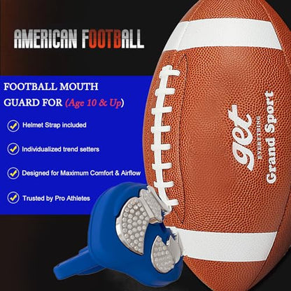 LeCool Football Mouth Guard with Connected Strap- 3D Beast Chrome Adult and Youth Mouth Guard-Mouth Piece for Sports for Maximum Air Flow and Teeth Protection - color: Blue-silver