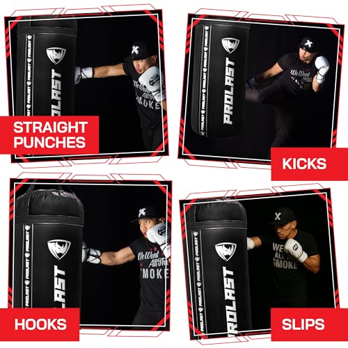 4Ft XL 135Lb Heavy Punching Kicking Bag for Adults, Boxing, MMA, Martial Arts, Muay Thai, Strength Training Equipment - color: Black / Black, size: Filled