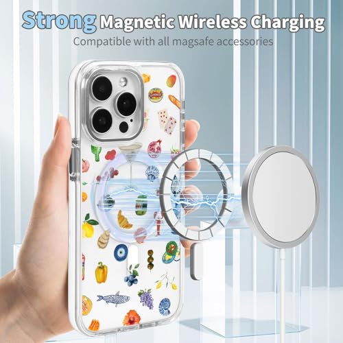 Cases for iPhone 14 Pro Max,Compatible with MagSafe,Classic Clear Shockproof Protection Magnetic Phone Case - Aesthetic Fruit Lily Flower Fish