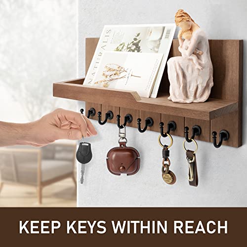 Rebee Vision Key Holder Wall Mount with Shelf for Entryway, Retro Brown - color: Brown, size: 15 inches