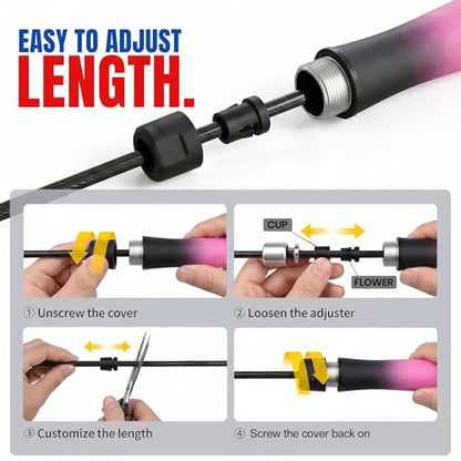 Buddy Lee Weighted Jump Rope 1.6 lbs – Heavy Duty PVC Fitness Jump Rope for Adults with Adjustable Length & Carry Pouch - color: Black/Pink