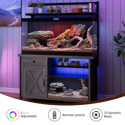 Reptile Tank Stand with Power Outlet, Terrarium Stand with Storage Cabinet, 49" X 20" Tabletop, Aquarium Stand with LED Lights, Reptile Terrarium,Turtle Tank (Gray) - color: Gray