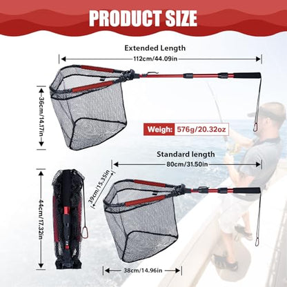 Goture Floating Fishing Net with Assist Handle, Aluminum Alloy Fixed or Telescoping Pole Handle, PVC Coated Nylon Mesh, Foldable Fish Landing Net, Carry Bag for Kayak, Fly, Bass, Trout Fishing